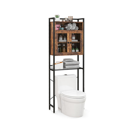 Over-The-Toilet Storage Cabinet with Heavy-Duty Metal Frame 2-door Freestanding-Rustic Brown