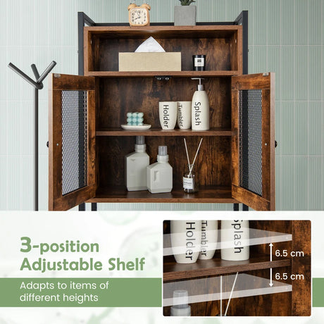 Over-The-Toilet Storage Cabinet with Heavy-Duty Metal Frame 2-door Freestanding-Rustic Brown