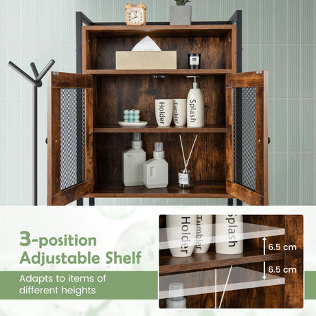 Over-The-Toilet Storage Cabinet with Heavy-Duty Metal Frame 2-door Freestanding-Rustic Brown