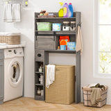 Over The Toilet Storage Cabinet with Sliding Barn Door and Adjustable Shelves-Gray