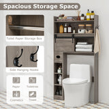 Over The Toilet Storage Cabinet with Sliding Barn Door and Adjustable Shelves-Gray