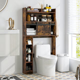 Over The Toilet Storage Cabinet with Sliding Barn Door and Adjustable Shelves-Rustic Brown