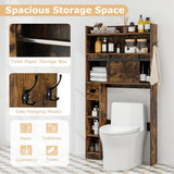Over The Toilet Storage Cabinet with Sliding Barn Door and Adjustable Shelves-Rustic Brown