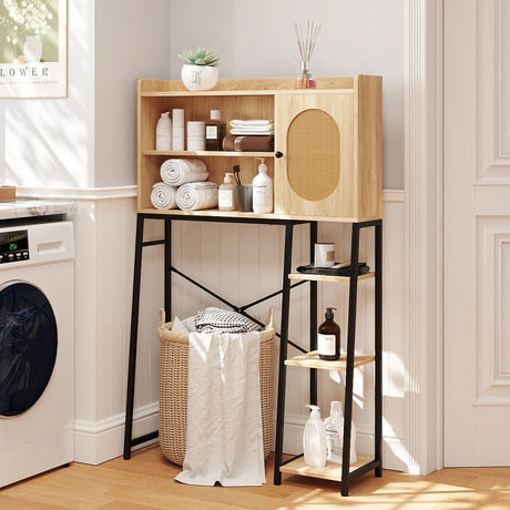 Over The Toilet Storage Cabinet with PE Rattan Door and Adjustable Shelf-Natural