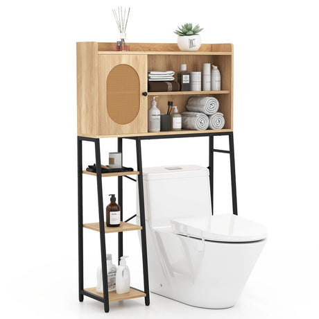Over The Toilet Storage Cabinet with PE Rattan Door and Adjustable Shelf-Natural