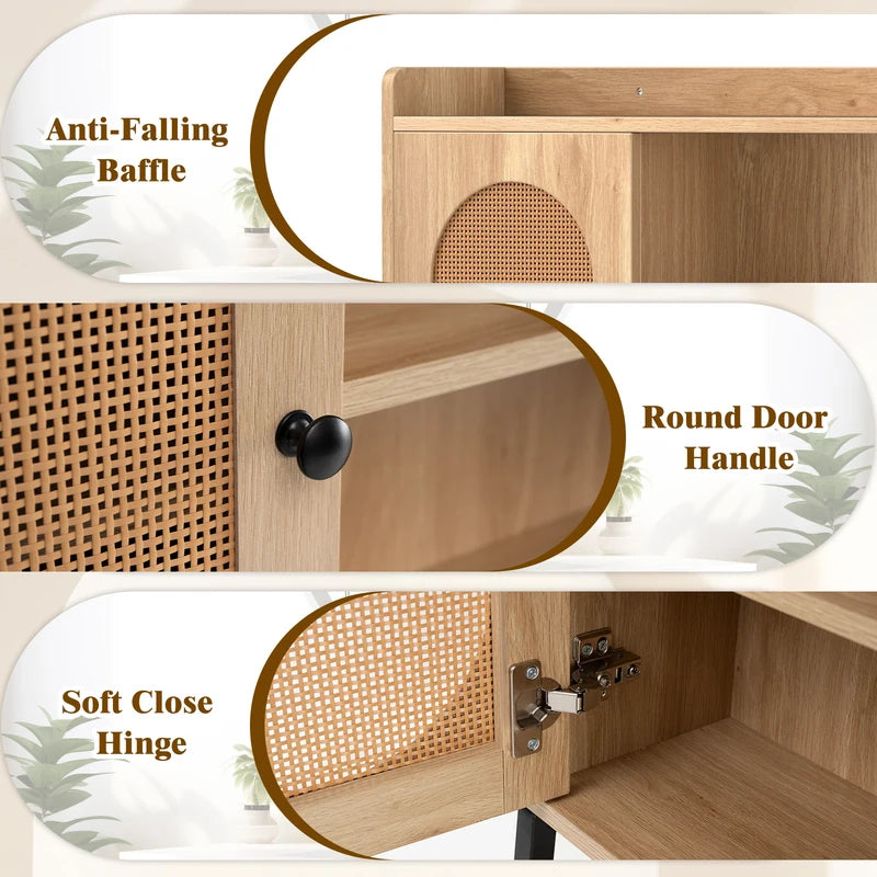 Over The Toilet Storage Cabinet with PE Rattan Door and Adjustable Shelf-Natural