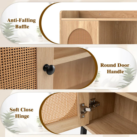 Over The Toilet Storage Cabinet with PE Rattan Door and Adjustable Shelf-Natural