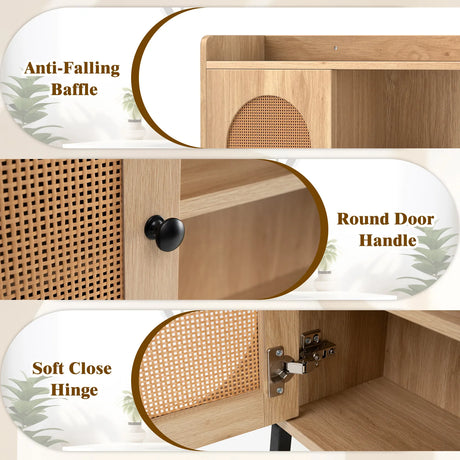 Over The Toilet Storage Cabinet with PE Rattan Door and Adjustable Shelf-Natural