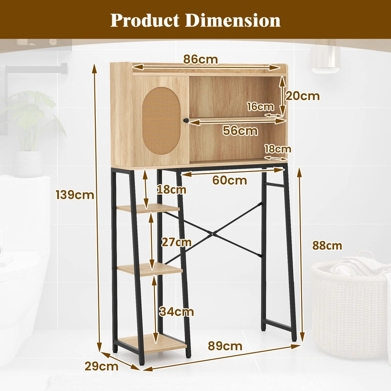 Over The Toilet Storage Cabinet with PE Rattan Door and Adjustable Shelf-Natural