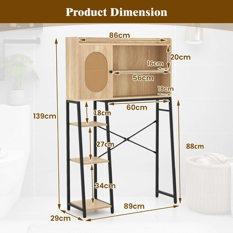 Over The Toilet Storage Cabinet with PE Rattan Door and Adjustable Shelf-Natural