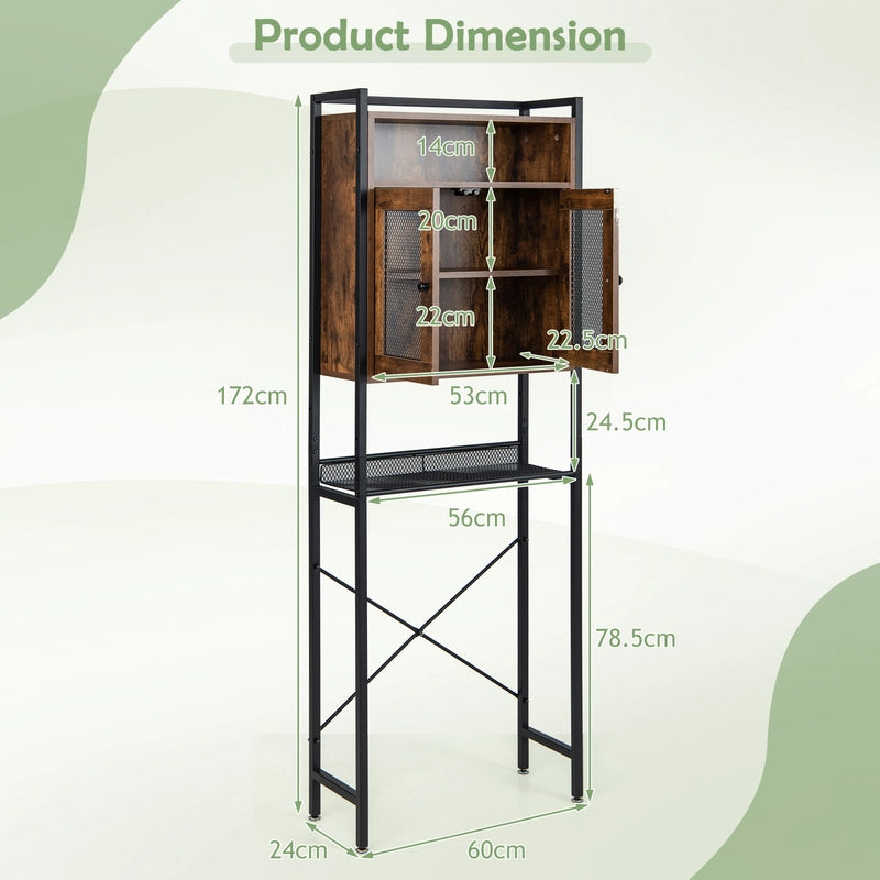 Over-The-Toilet Storage Cabinet with Heavy-Duty Metal Frame 2-door Freestanding-Rustic Brown