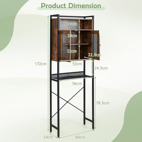 Over-The-Toilet Storage Cabinet with Heavy-Duty Metal Frame 2-door Freestanding-Rustic Brown
