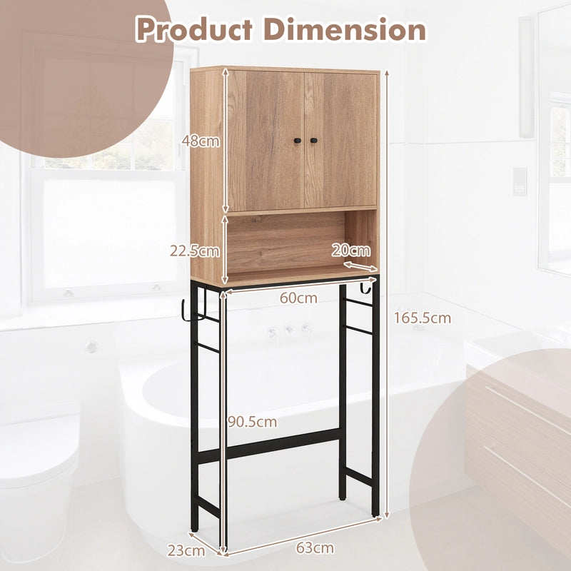 Over The Toilet Storage Cabinet with 2 Doors and Adjustable Shelf-Natural