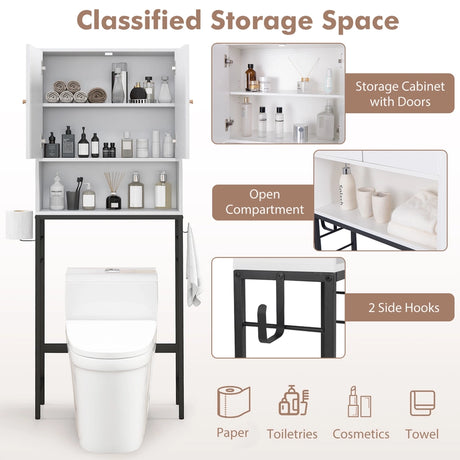 Over The Toilet Storage Cabinet with 2 Doors and Adjustable Shelf-White