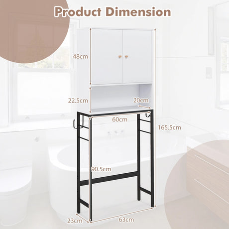 Over The Toilet Storage Cabinet with 2 Doors and Adjustable Shelf-White