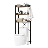 Over The Toilet Storage Rack with Hooks and Adjustable Bottom Bar-Rustic Brown