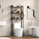 Over The Toilet Storage Rack with Hooks and Adjustable Bottom Bar-Rustic Brown