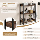 Over The Toilet Storage Rack with Hooks and Adjustable Bottom Bar-Rustic Brown