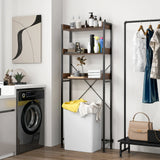 Over The Toilet Storage Rack with Hooks and Adjustable Bottom Bar-Rustic Brown