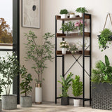 Over The Toilet Storage Rack with Hooks and Adjustable Bottom Bar-Rustic Brown