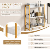 Over The Toilet Storage Rack with Hooks and Adjustable Bottom Bar-White