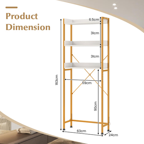 Over The Toilet Storage Rack with Hooks and Adjustable Bottom Bar-White