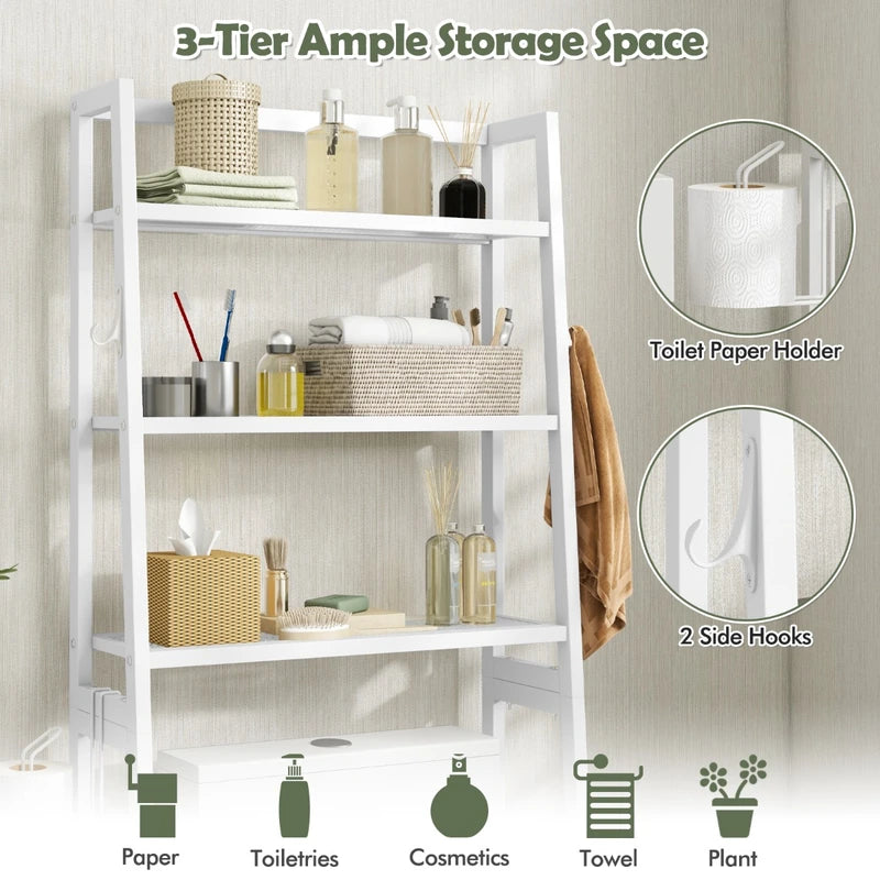 3-Tier Over The Toilet Storage Shelf with Adjustable Bottom Bar-White
