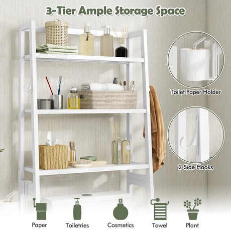 3-Tier Over The Toilet Storage Shelf with Adjustable Bottom Bar-White