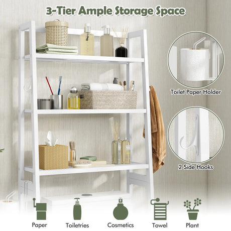 3-Tier Over The Toilet Storage Shelf with Adjustable Bottom Bar-White
