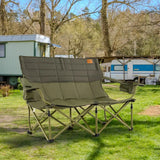 Oversized 2 Person Folding Camping Chair with Adjustable Armrests and Cup Holders-Green