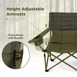 Oversized 2 Person Folding Camping Chair with Adjustable Armrests and Cup Holders-Green