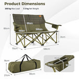 Oversized 2 Person Folding Camping Chair with Adjustable Armrests and Cup Holders-Green
