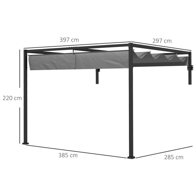 Outsunny 3 x 4m Lean To Steel Pergola, with Moving Fabric Canopy - Dark Grey