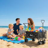 Outsunny Folding Trolley Cart Storage Wagon Beach Trailer 4 Wheels with Handle Overhead Canopy Cart Push Pull for Camping, Black