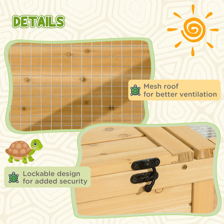 PawHut Tortoise House, Small Reptile Wooden House, with Mesh Roofs, Side Panels, for Turtles, Lizards, Geckos and Snakes