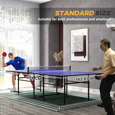 SPORTNOW 9FT Folding Table Tennis Table with Four Wheels, for Indoor Use, Blue
