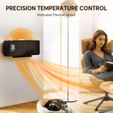 HOMCOM 2000W Ceramic Electric Heater with Fan, Adjustable Thermostat, Wall Mounted - Black