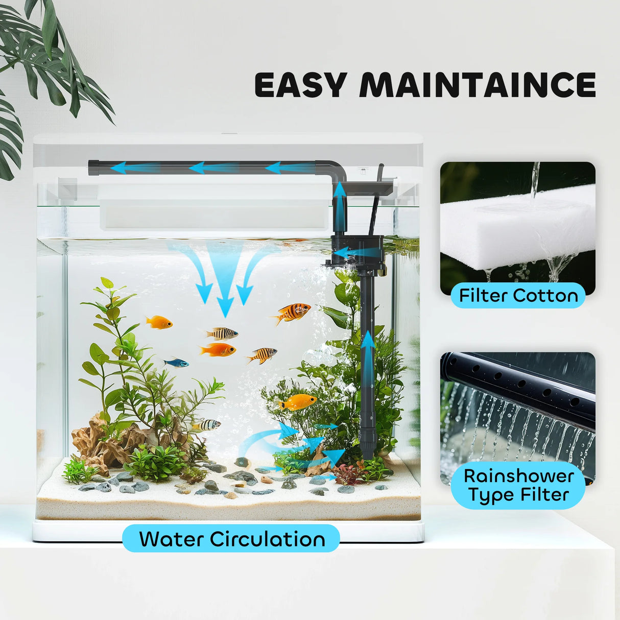PawHut 28L Glass Aquarium Fish Tank with Filter, LED Lighting, for Betta, Guppy, Mini Parrot Fish, Shrimp, 38 x 26 x 39.5cm
