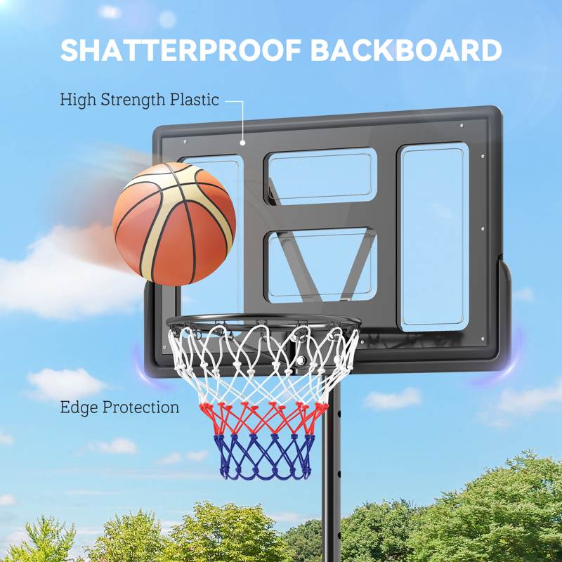 SPORTNOW Basketball Hoop Outdoor, Basketball Hoop and Stand with 10-Level Adjustable Height, Weighted Base, Portable on Wheels, 2.3-3.05m, for Teens, Juniors, Adults