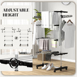 HOMCOM Four-Shelf Collapsing Clothes Horse, With Side Arms and Wheels - Black