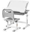 HOMCOM Kids Desk and Chair Set, Student Adjustable Writing Desk, with Drawer, Pen Slot, Hook - Grey