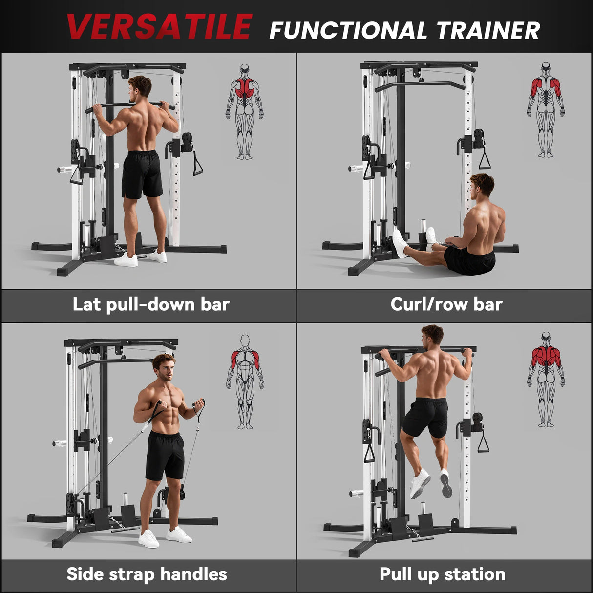 SPORTNOW Home Gym Machine, Multifunctional Gym Equipment with High and Low Pulleys, Pull Up Bar, 15-Position Adjustable Strength Training Workout Station for Full Body Fitness