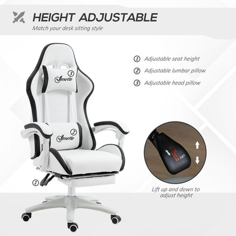 Vinsetto Computer Gaming Chair, PU Leather Desk Chair with Footrest, Swivel Task Chair with 135° Reclining Back and Lumbar Support, PC Chair for Adults, White and Black