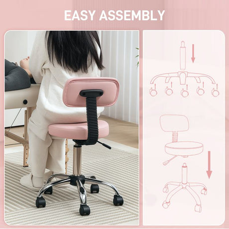 HOMCOM 360° Swivel Seat Salon Stool - Pink