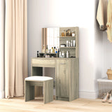 HOMCOM Dressing Table and Stool Set, with Storage - Wood-Effect