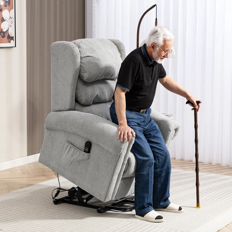 HOMCOM Power Lift Recliner Chair for Elderly, Velvet Electric Riser and Recliner Armchair for Living Room with Remote Control, 2 Side Pockets, Thick Padded Back, Grey