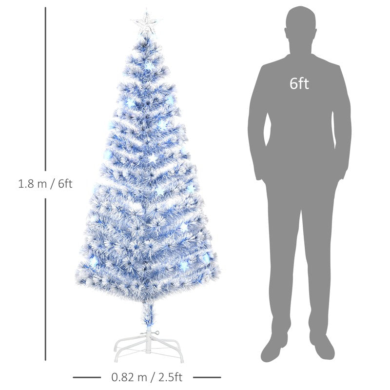 HOMCOM 6FT Artificial Fibre Optic Christmas Tree Seasonal Decoration w/ LED Lights Pre-Lit Easy Store White Blue