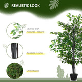 Outsunny Set of 2 Artificial Plants White Rose Floral in Pot, Fake Plants for Home Indoor Decor, 90cm, Purple