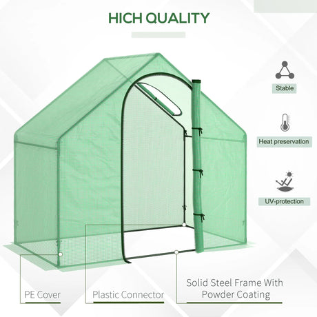 Outsunny Walk In Tomato Greenhouse Garden Outdoor Mini Greenhouse Flower Planter Steel Frame with Zipped Door & Window, PE Cover, 180 x 100 x 168CM, Green