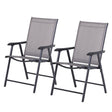 Outsunny Set of 2 Folding Garden Chairs, Metal Frame Garden Chairs Outdoor Patio Park Dining Seat with Breathable Mesh Seat, Grey